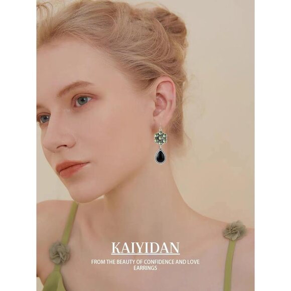 Osidian Flower Opal Tear Statement Vintage Long Summer Earring for Women Jewelry - Picture 9 of 9